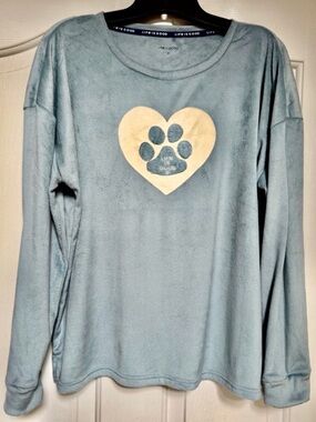 Life Is Good Blue Dog Paw Heart Long Sleeve Crusher Tee Women’s M